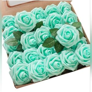 Artificial Flowers 25pcs Real Looking Robin's Egg Blue Foam Fake Stem Roses